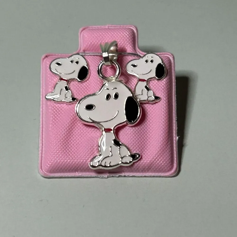 925 Sterling Silver Pendant and Earring Set: Snoopy Set